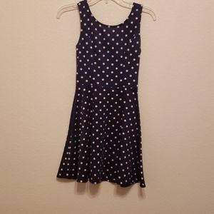 Navy blue, polka dot dress.